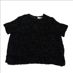 Valerie Stevens Vintage Women's 16 Black Floral Burnout Velvet Silk Blend Blouse